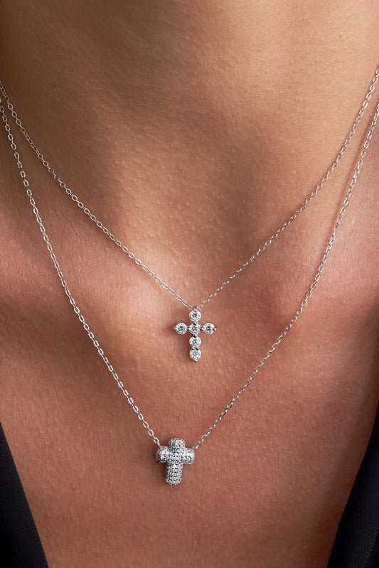 Colar Crucifixo Microcravação Moissanite Prata 925 Ródio Branco