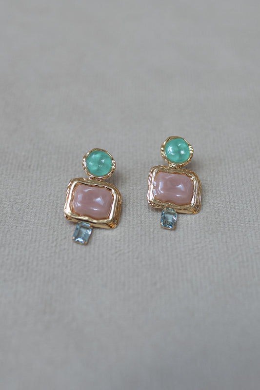 Brinco Resina Redonda Colorido Cristal Dourado