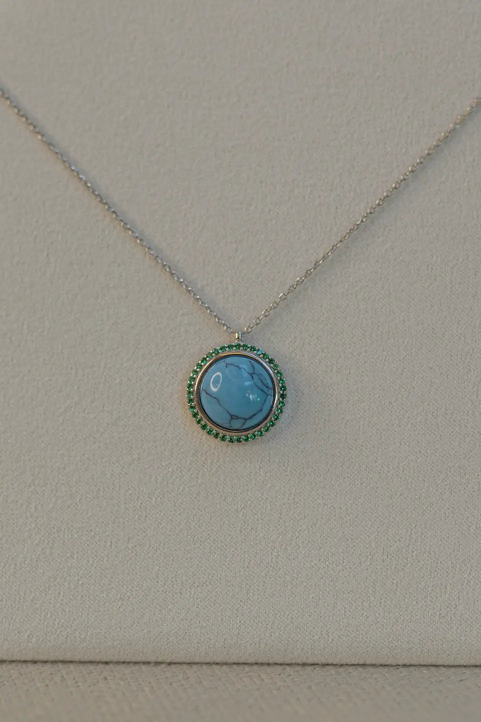 Colar Pingente Turquesa Prata 925 Ródio Branco