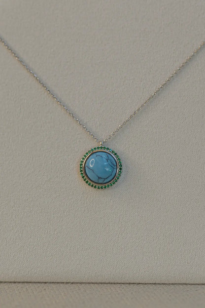 Colar Pingente Turquesa Prata 925 Ródio Branco