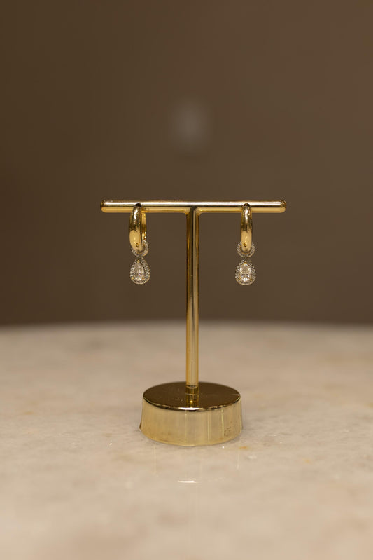 Brinco Argola Gota Cravejada Moissanite Prata 925 Dourado