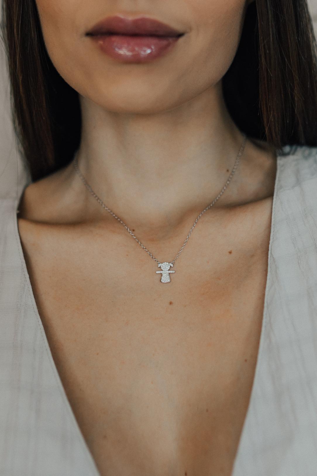 Colar Filhos Cravejado Prata 925 Ródio Branco