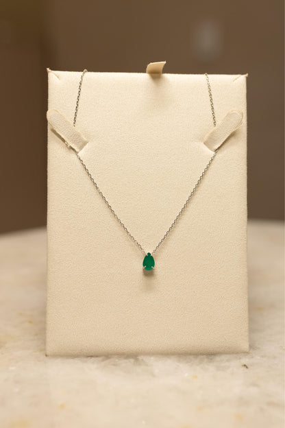 Colar Gota Esmeralda Ródio Branco