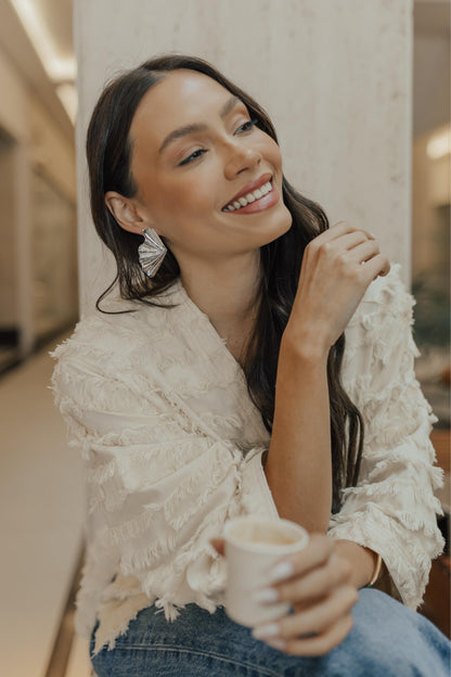 Brinco Maxi Textura Orgânico Ródio Branco