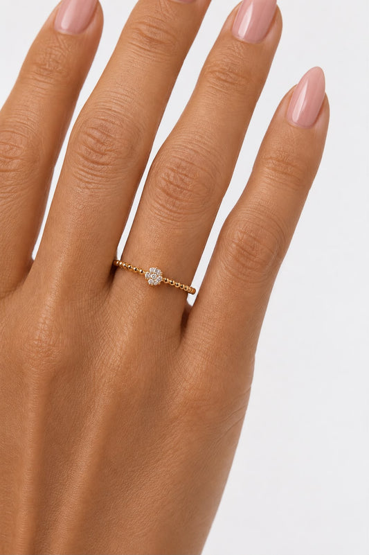 Anel Bolinhas Mini Flor Dourado