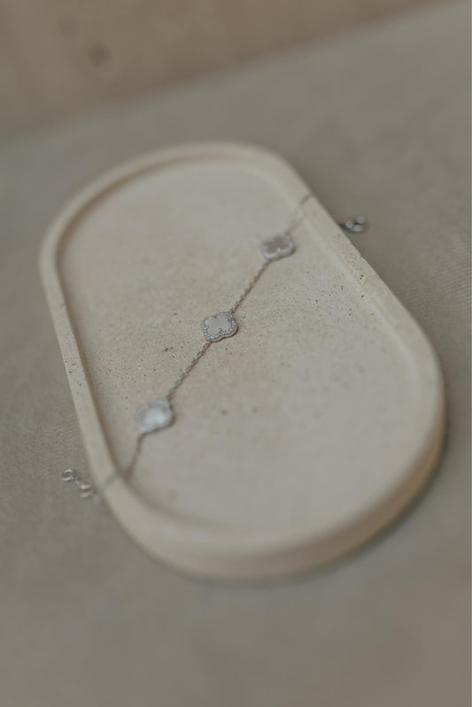 Pulseira Inspo Trevos Madrepérola Prata 925 Ródio Branco