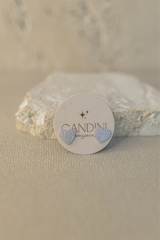 Brinco Coração Cravejado Prata 925 Ródio Branco