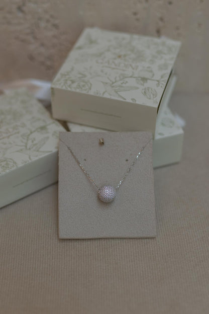 Colar Bola Cravejada Prata 925 Ródio Branco