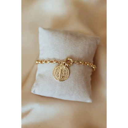 Pulseira Elos Português e Medalha de São Bento Dourado