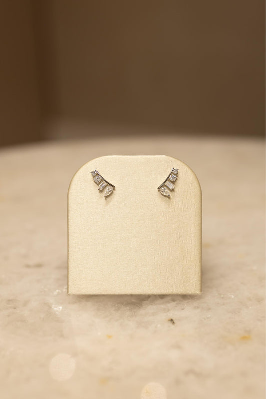 Brinco Mini Ear Cuff Formas Moissanite Prata 925 Ródio Branco