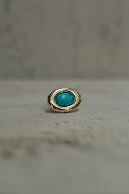Anel Ajustável Oval Turquesa Dourado