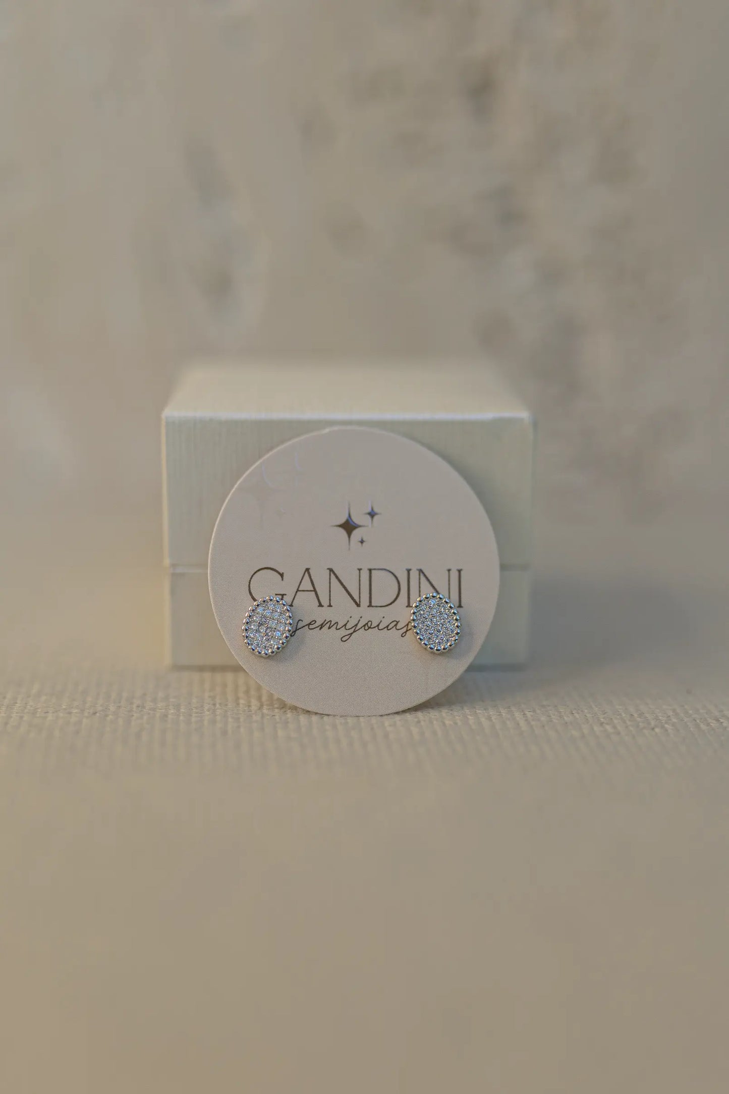 Brinco Oval Cravejado Ródio Branco