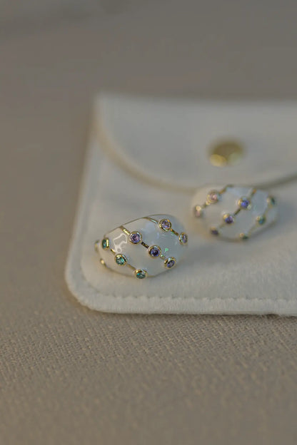 Brinco Argola Oval Esmaltada Rainbow Dourada