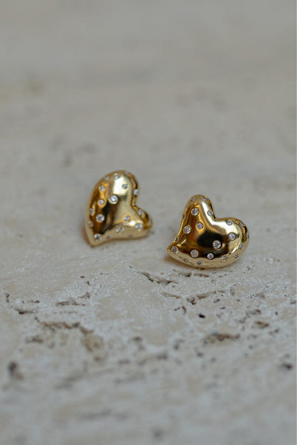Brinco Coração Zircônia Dourado