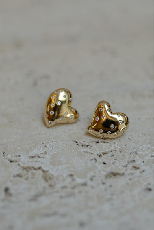 Brinco Coração Zircônia Dourado