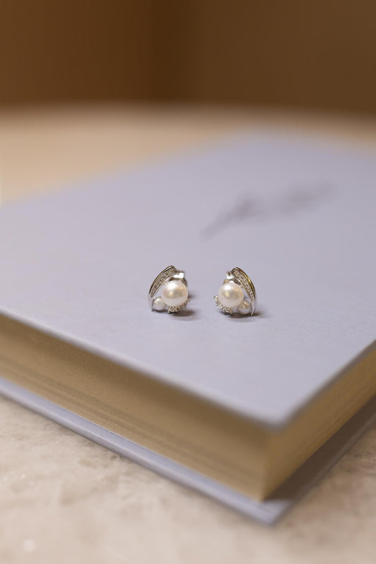 Brinco Pérola Dupla Moissanite Prata 925 Ródio Branco