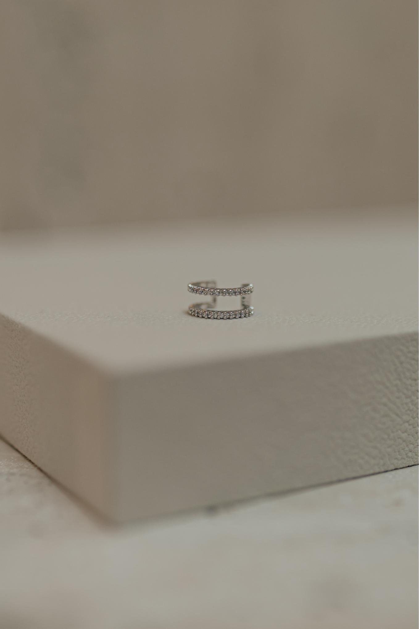 Piercing Fake Duplo Cravejado Ródio Branco
