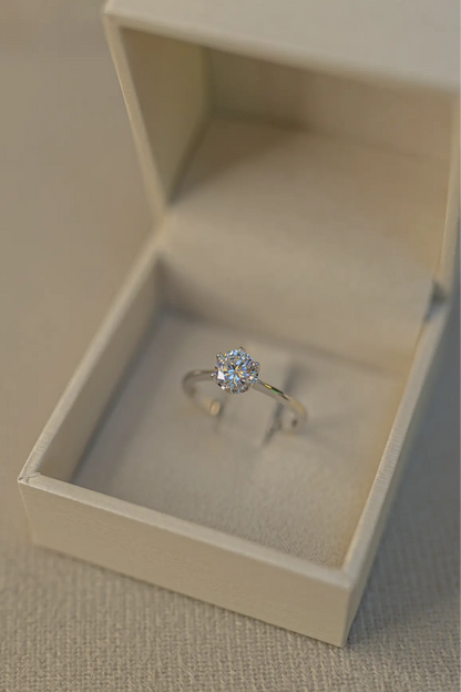 Anel Solitário Redondo Cristal Prata 925 Ródio Branco