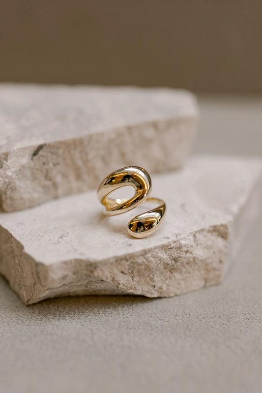 Anel Ajustável Gota Aberta Dourado