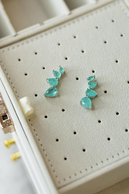 Brinco Ear Cuff 4 Gotas Esmeralda Colombiana Ródio Branco