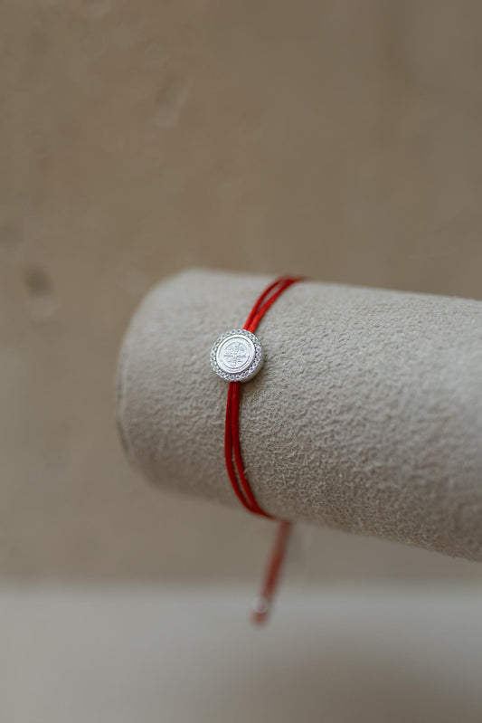 Pulseira Seda Vermelho São Bento Cravejado Prata 925 Ródio Branco