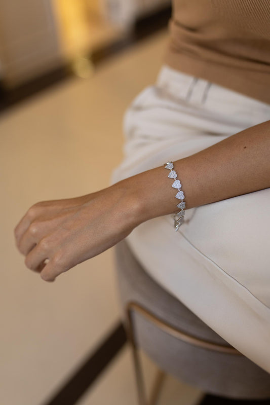 Pulseira Coração Cravejado Ródio Branco