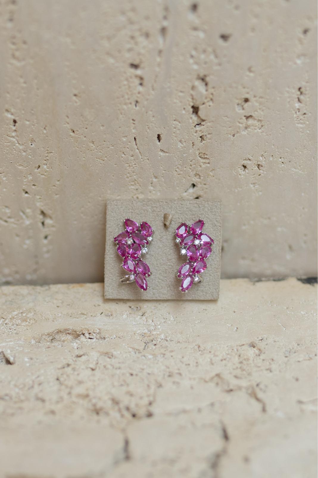 Brinco Ear Cuff Pedras Rubelita Ródio Branco