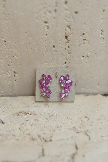 Brinco Ear Cuff Pedras Rubelita Ródio Branco