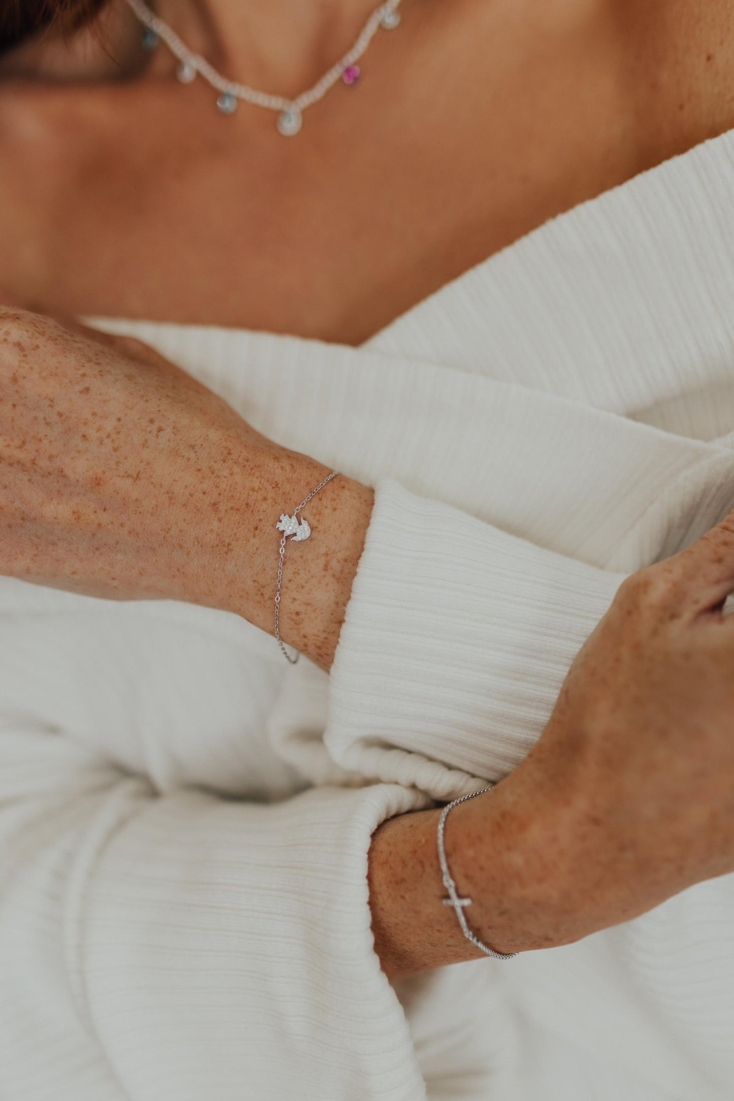 Pulseira Filhos Cravejado Prata 925 Ródio Branco