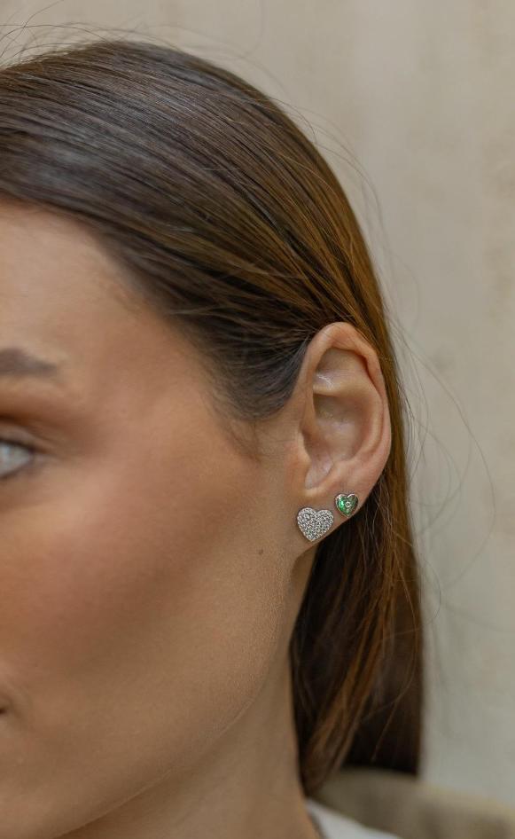 Brinco Coração Cravejado Prata 925 Ródio Branco