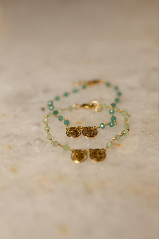 Pulseira Escapulário São Bento Jade Dourado