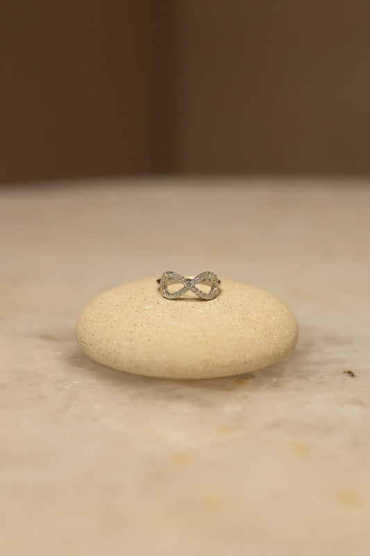Anel Infinito Moissanite Prata 925 Ródio Branco