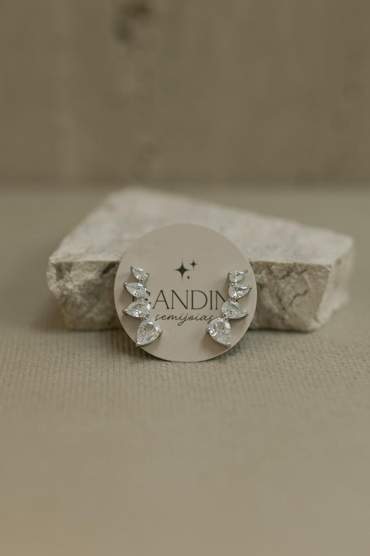 Brinco Ear Cuff 4 Gotas Decrescentes Ródio Branco