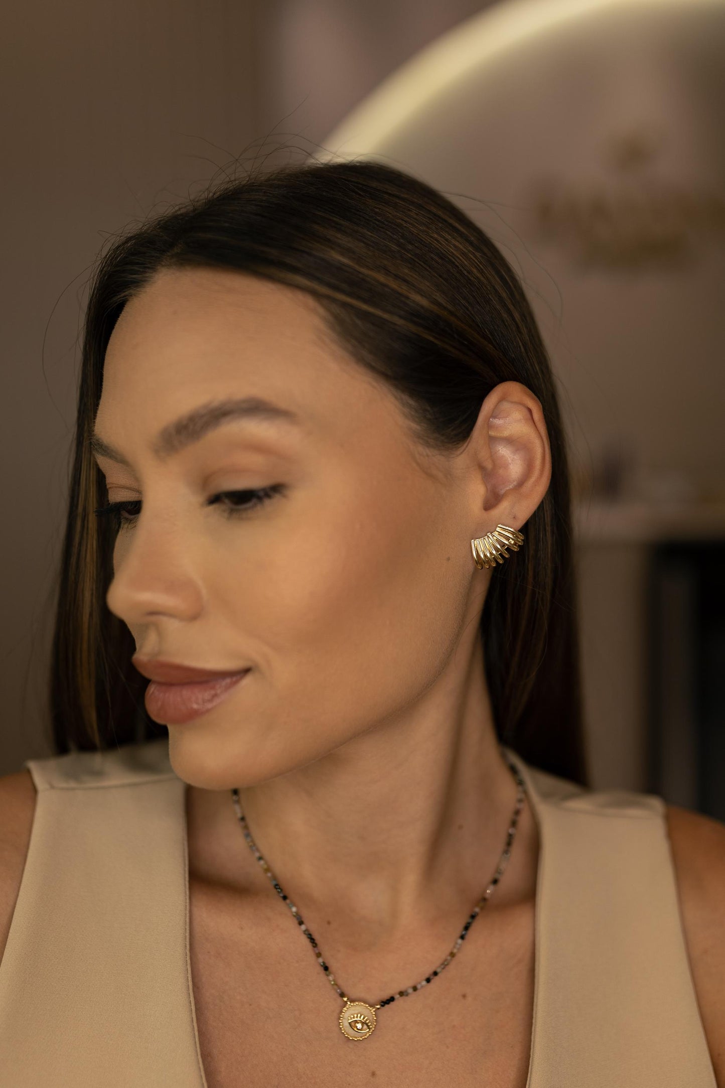 Brinco Ear Cuff 8 Fileiras Liso Ouro