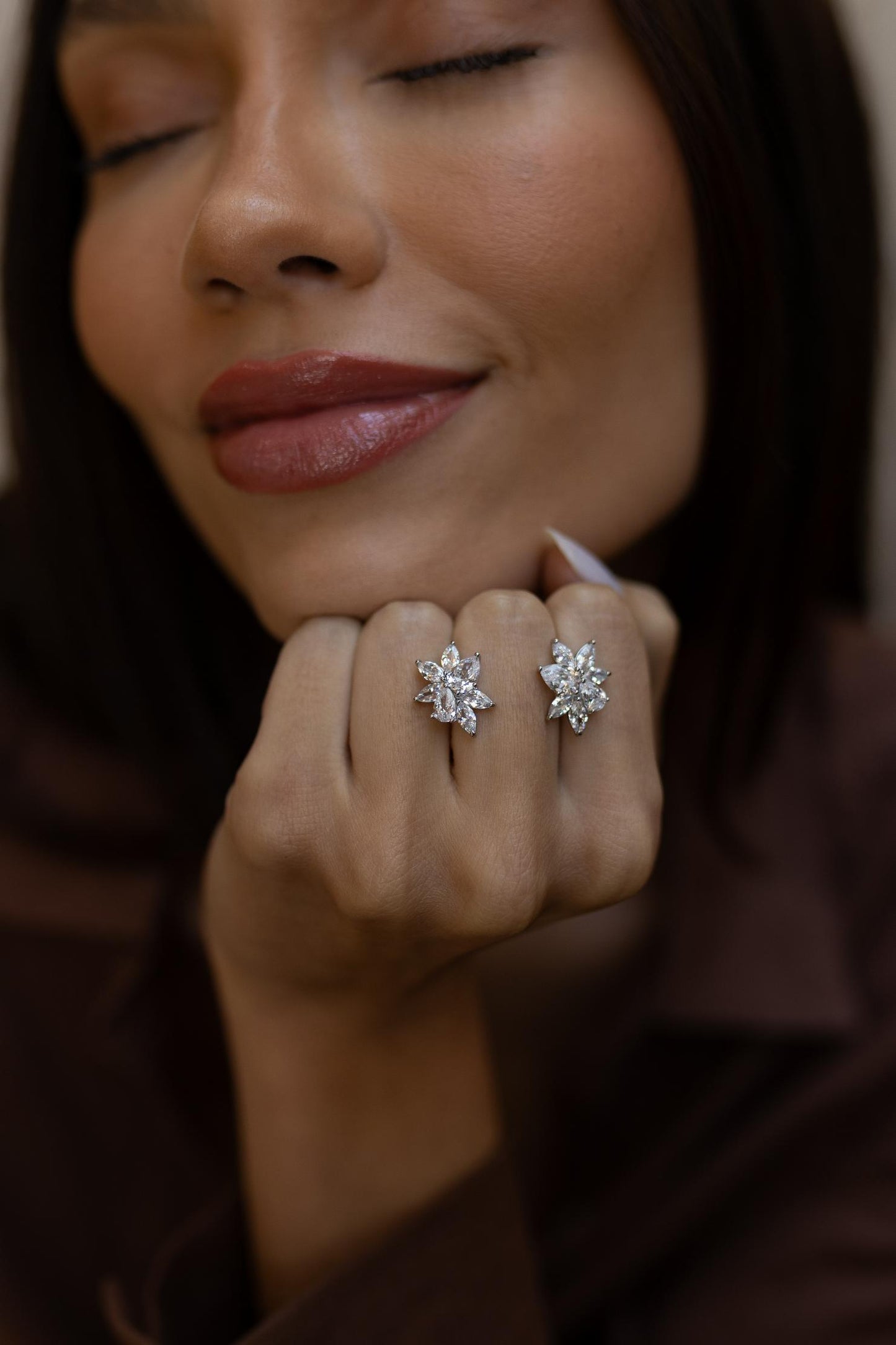 Brinco Mini Ear Cuff Gotas e Navetes Ródio Branco
