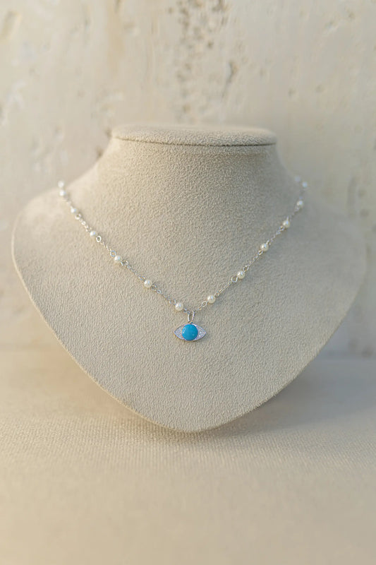 Colar de Elos Ródio Branco Olho Grego Ródio Branco