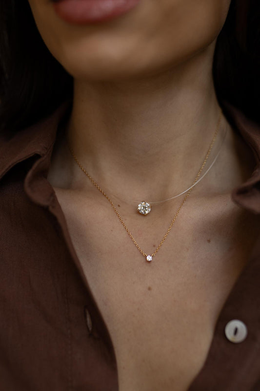 Colar Nylon Ponto de Luz 8mm Moissanite Prata 925 Dourado