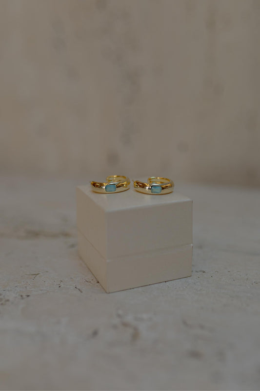 Brinco Argola Zircônia Navete Azul Dourado