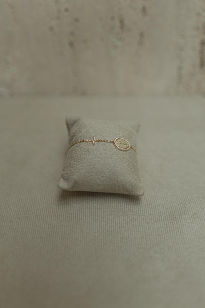 Pulseira Nossa Senhora das Graças Cruz Moissanite Prata 925 Dourado