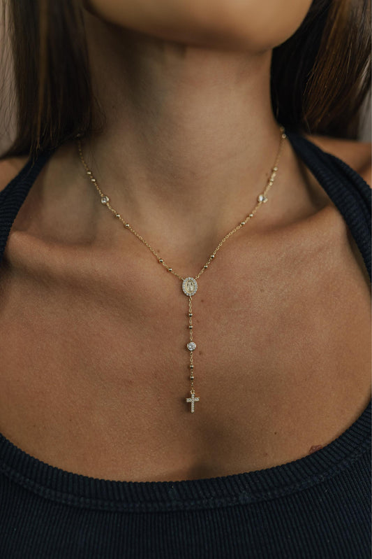 Colar Terço Medalha Milagrosa Moissanite Prata 925 Dourado