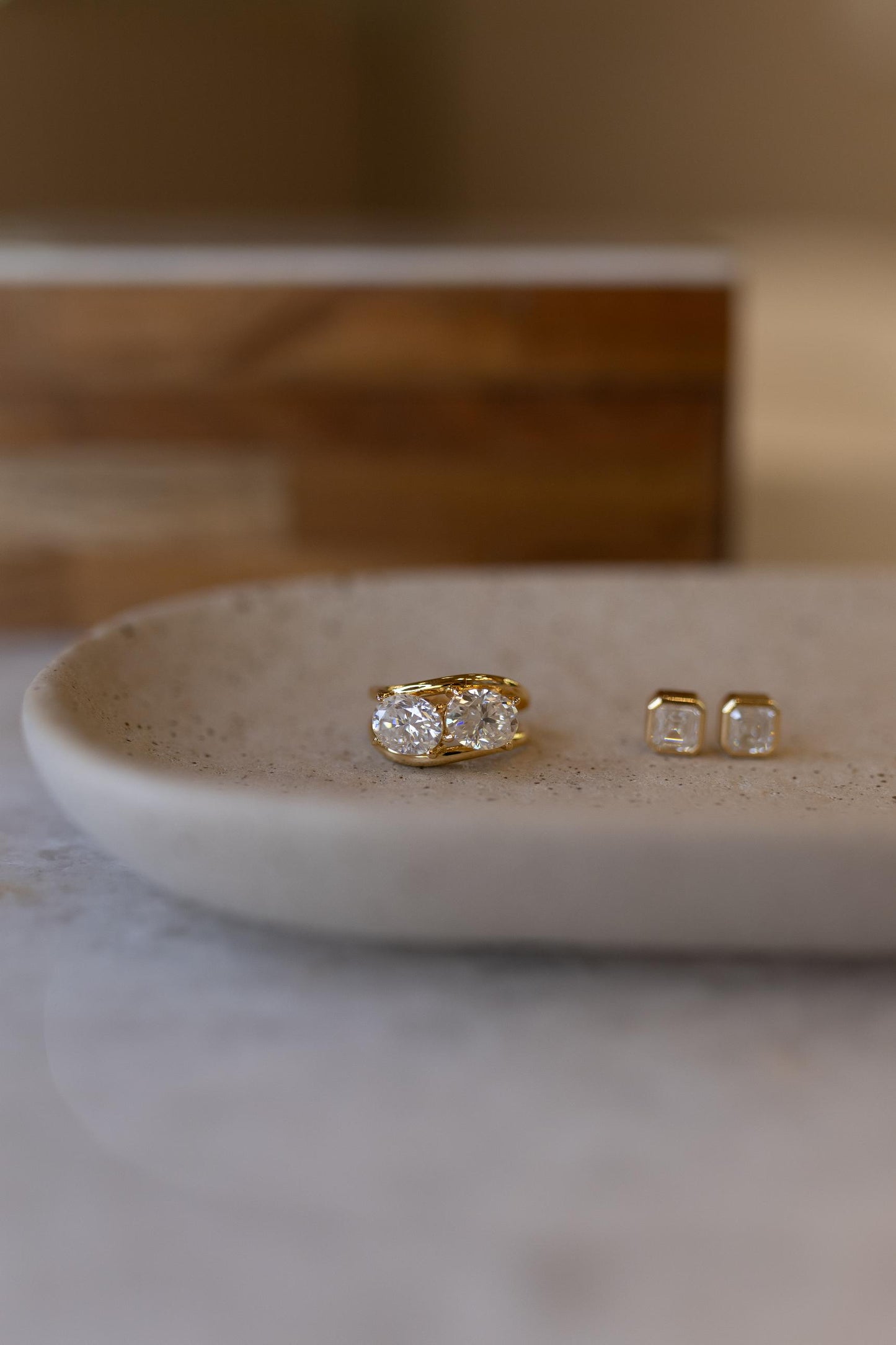 Anel Duplo Oval Moissanite Prata 925 Dourado