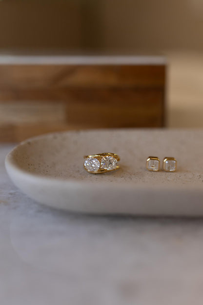 Anel Duplo Oval Moissanite Prata 925 Dourado