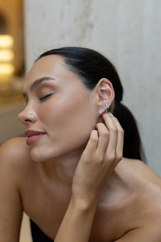 Brinco Ear Cuff Formas Cristal Prata 925 Dourado