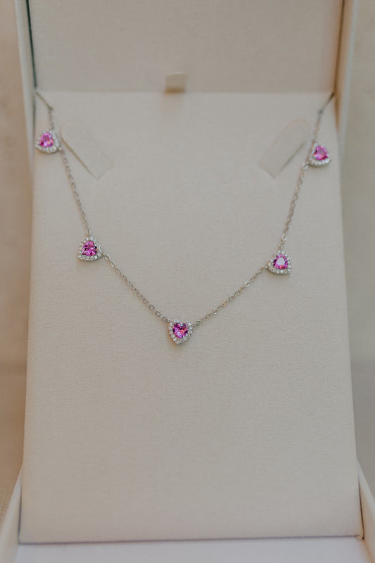 Colar Choker 5 Corações Rubelita Ródio Branco
