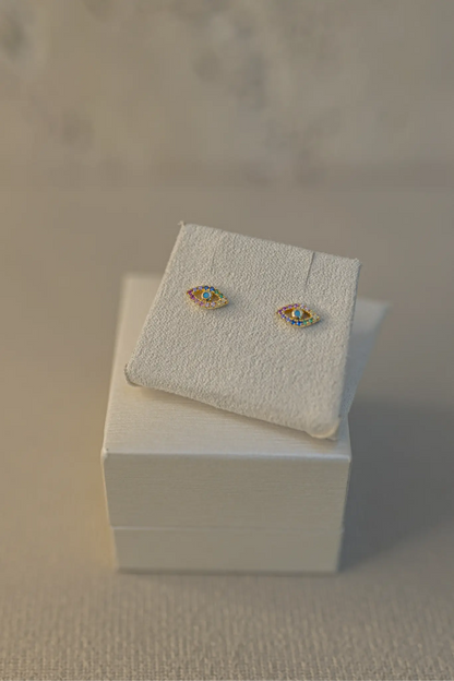 Brinco Olho Grego Rainbow Prata 925 Dourado