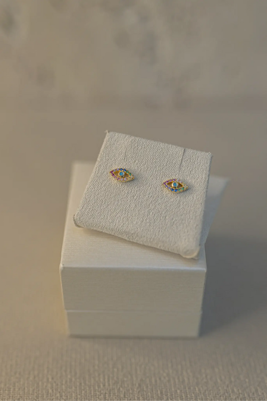 Brinco Olho Grego Rainbow Prata 925 Dourado