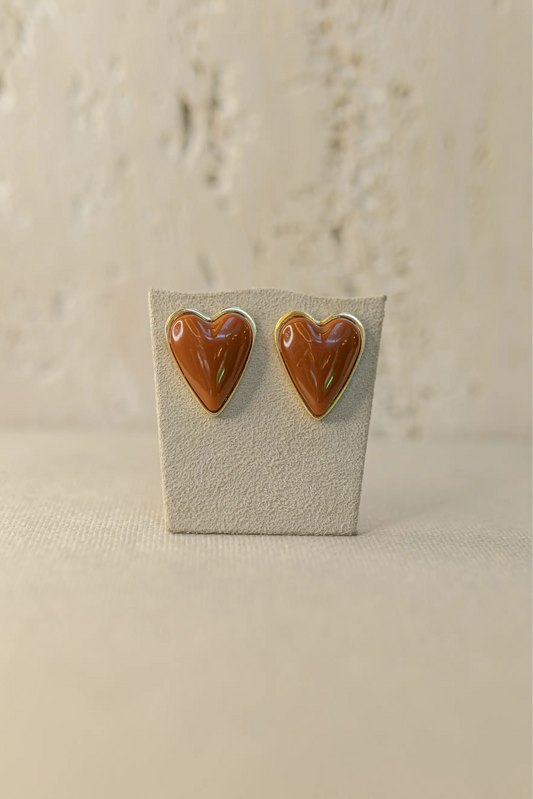 Brinco Maxi de Coração Marrom Dourado