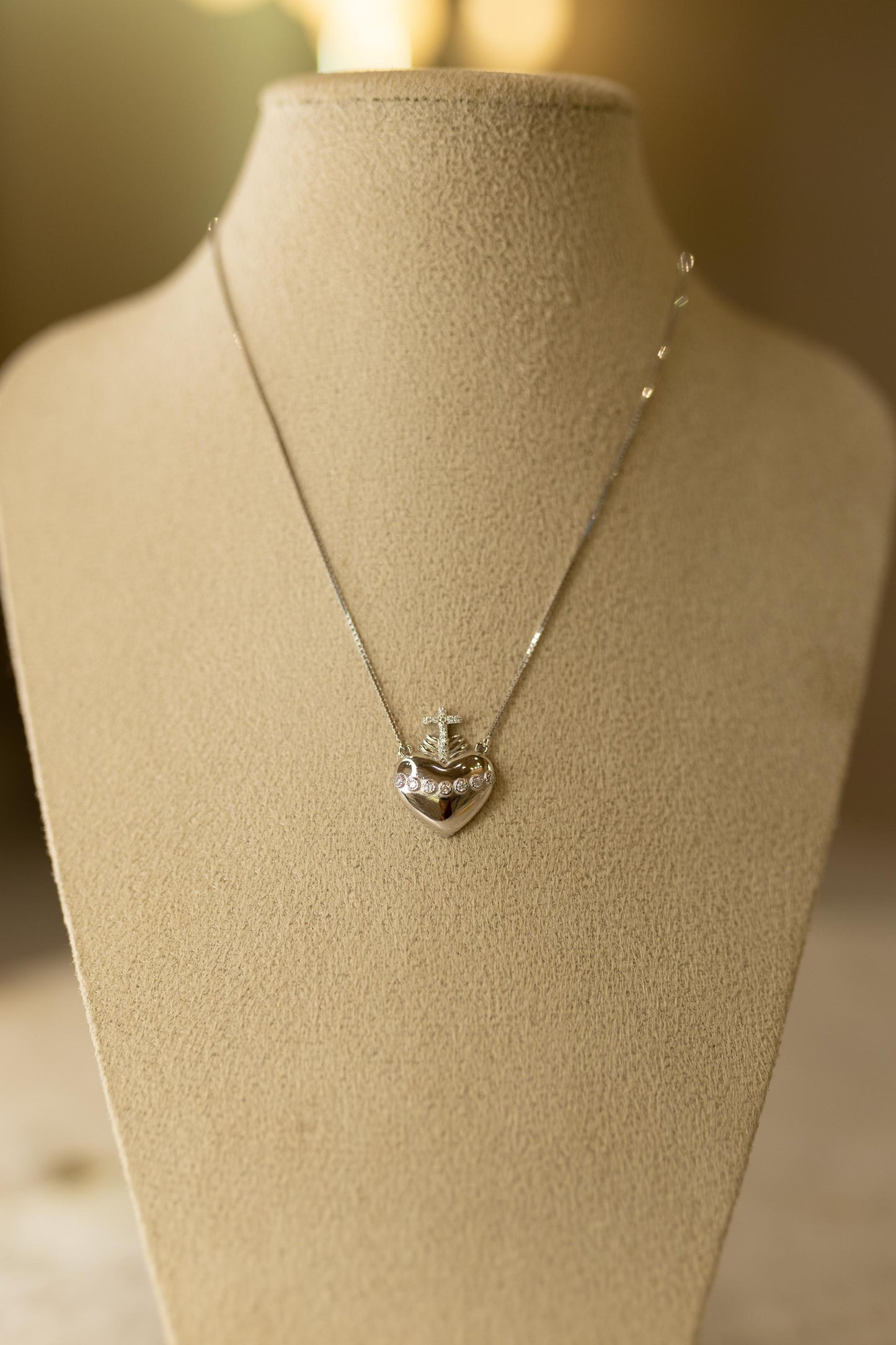 Colar Coração Moissanite Prata 925 Ródio Branco