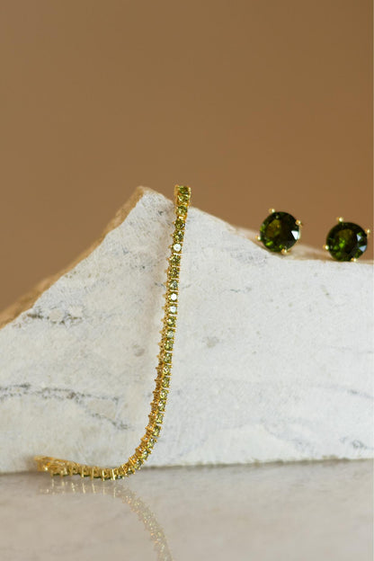 Pulseira Riviera 3mm Peridoto Dourado