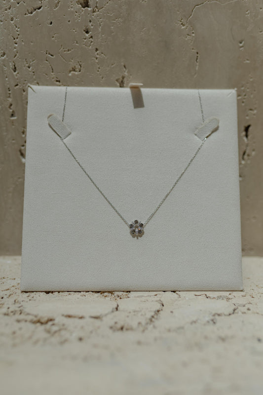 Colar Choker Flor Prata 925 Ródio Branco